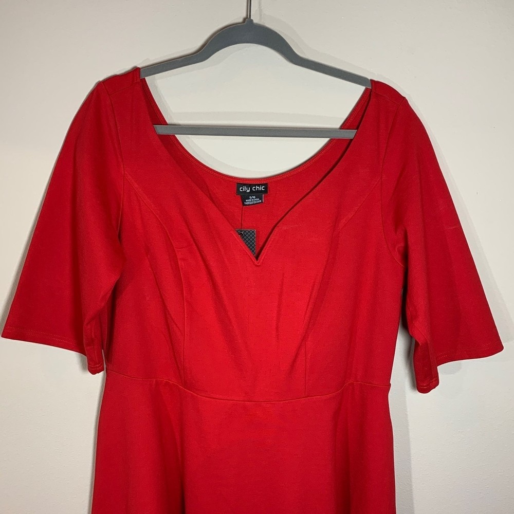 NWT City Chic Red Classic sleeve Midi dress with pockets; size 16 - Picture 3 of 12